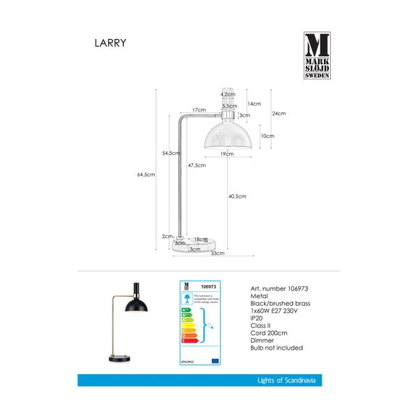 Melna galda lampa ar zelta akcentiem Markslöjd Larry-image-1