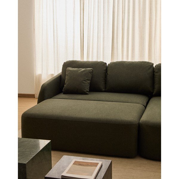 Tumši zaļš salokāms stūra dīvāns no šenila auduma (ar labo stūri/ar zvilni) Laira – Kave Home-image-4