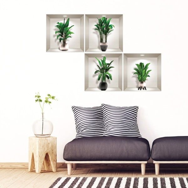 4 3D sienas uzlīmju komplekts Ambiance Exotic Palm Leaves