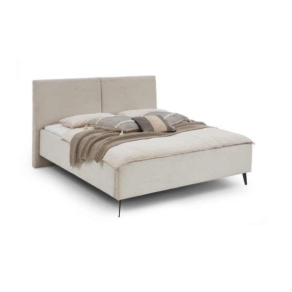 Bēša polsterēta divvietīga gulta ar veļas kasti ar redelēm 180x200 cm Lando – Meise Möbel-image-2