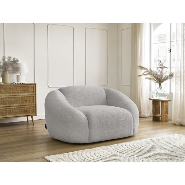 Gaiši pelēks atpūtas krēsls no buklē auduma Tina – Bobochic Paris-image-4