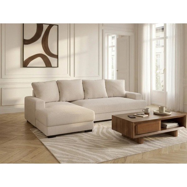 Bēšs velveta salokāms/ar uzglabāšanas vietu stūra dīvāns (ar kreiso stūri/ar zvilni) Campi – Bobochic Paris-image-4