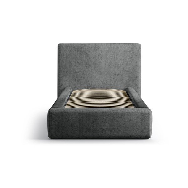 Tumši pelēka polsterēta vienvietīga gulta ar veļas kasti un redelēm 90x200 cm Amy – Micadoni -image-3
