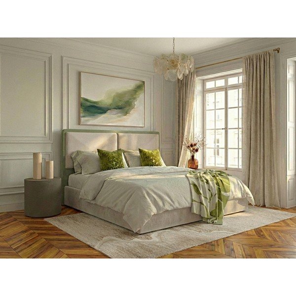 Bēša polsterēta divvietīga gulta ar veļas kasti ar redelēm 180x200 cm Mara – Bobochic Paris-image-1