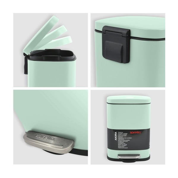 Piparmētru zaļa tērauda atkritumu tvertne ar pedāli 5 l   Akira – Spirella-image-3