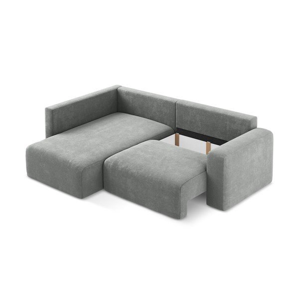 Pelēks salokāms stūra dīvāns no šenila auduma ar uzglabāšanas vietu (ar kreiso stūri/L veida) Kona – Makamii-image-4