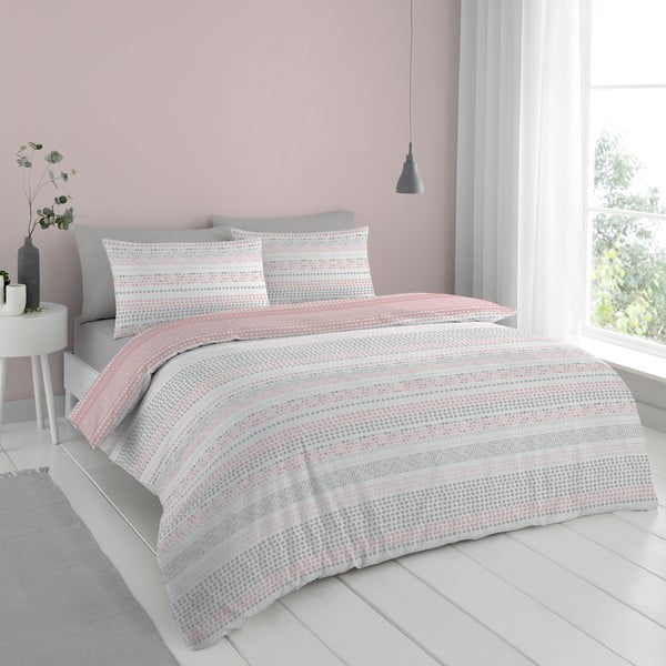Rozā/pelēka gultas veļa 200x135 cm Banded Spots – Cloudsoft-image-2