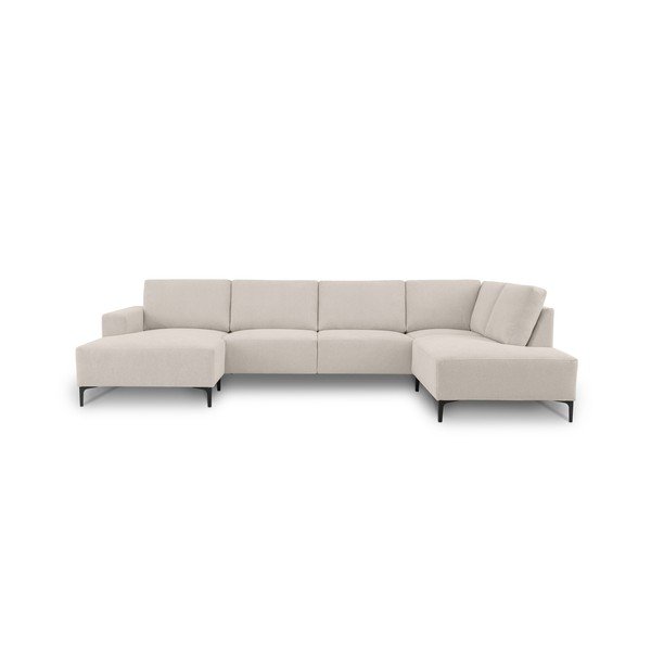 Bēšs stūra dīvāns no šenila auduma (ar labo stūri/U veida) Fabian – Scandic