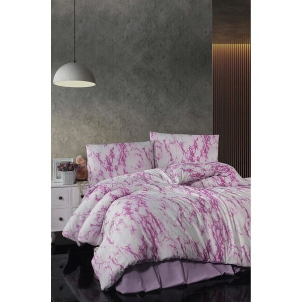 Balta/rozā divvietīga/īpaši gara kokvilnas gultas veļa ar palagu 200x220 cm – Mila Home