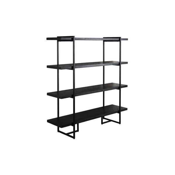 Melns grāmatu plaukts ar eksotiska koka imitāciju 140x146 cm Class – Dutchbone-image-2