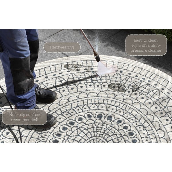 Pelēks un krēmkrāsas āra paklājs NORTHRUGS Porto, ⌀ 140 cm-image-4