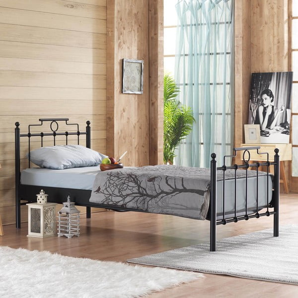 Melna metāla vienvietīga gulta ar režģi 90x200 cm Hatkus – Kalune Design-image-1