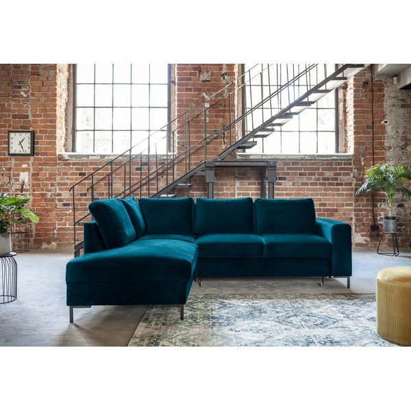 Tirkīzzils samta salokāms stūra dīvāns (ar kreiso stūri) Lofty Lilly – Miuform-image-3