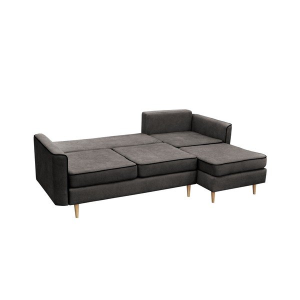 Tumši pelēks trīsvietīgs izlaižams dīvāns ar gaišām kājām Mazzini Sofas Ladybird, labais stūris-image-3