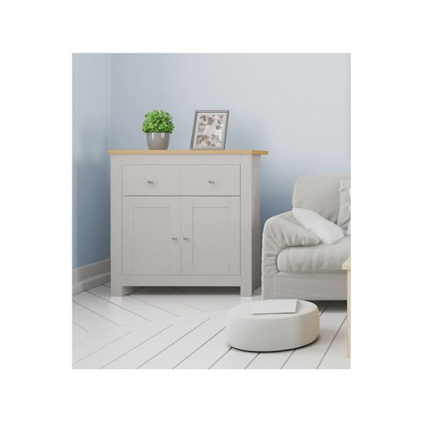 Pelēka/dabīga toņa zema kumode ar ozolkoka imitāciju 79x81 cm Emerald – Støraa-image-2