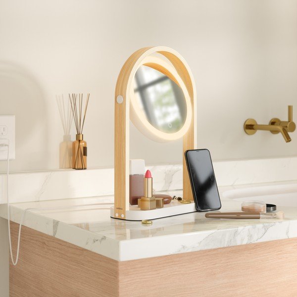 Kosmētikas spogulis ar masīvkoka rāmi (ar 10x palielinājumu) 12x38 cm Bellwood – Umbra-image-4