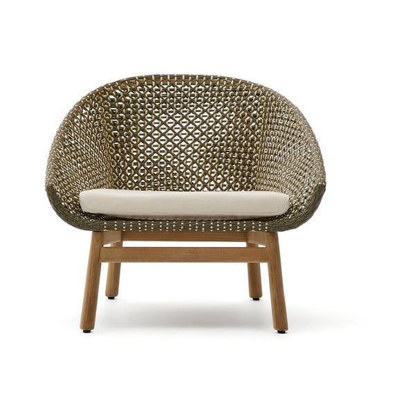 Zaļš/dabīga toņa masīvkoka dārza atpūtas krēsls Olbia – Kave Home-image-4