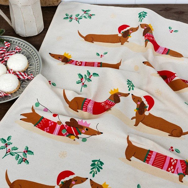 Kokvilnas trauku dvielis 70x50 cm Festive Sausage Dog – Rex London-image-1