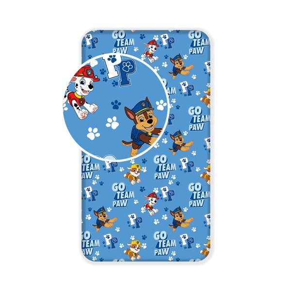 Zils kokvilnas bērnu palags ar gumiju 90x200 cm Paw Patrol – Jerry Fabrics