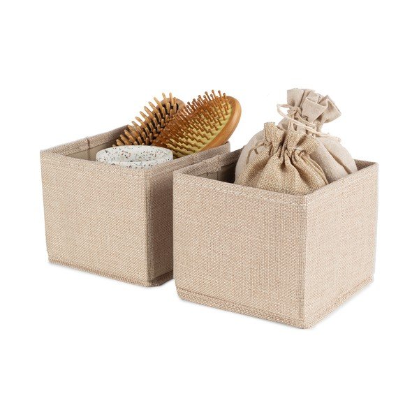Bēšas tekstila uzglabāšanas kastes (2 gab.) 14x12x12 cm Sandy – Compactor-image-3