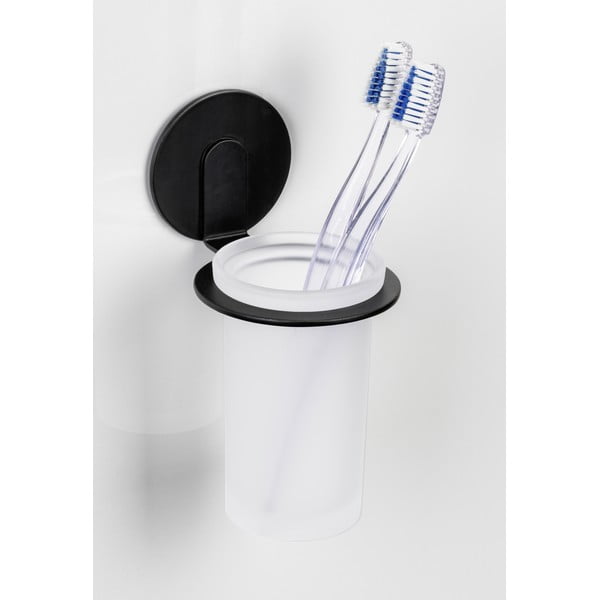 Matēti melns stikla pašlīmējošs trauks zobu birstei Bivio – Wenko-image-1