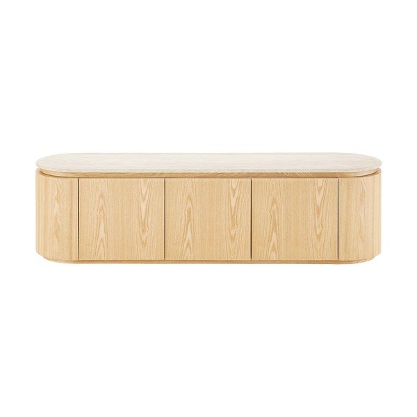 Krēmkrāsas/dabīga toņa TV galdiņš ar akmens galda virsmu 160x45x40 cm Larvik – House Nordic-image-4