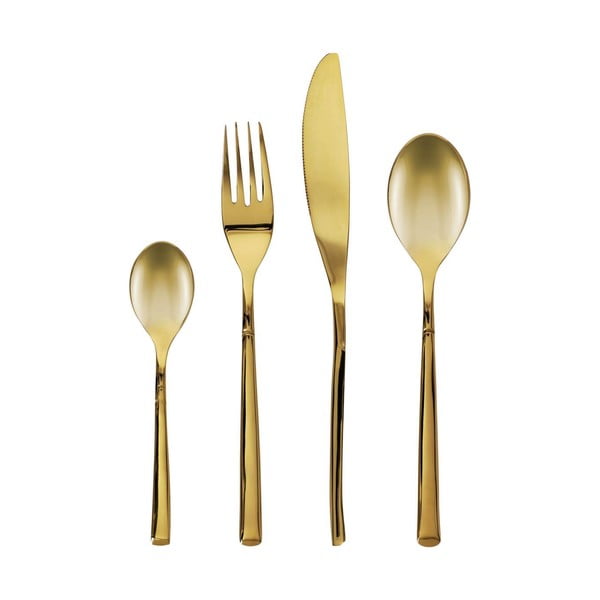 Zelta krāsas nerūsējošā tērauda galda piederumi (16 gab.) Lite – Kave Home