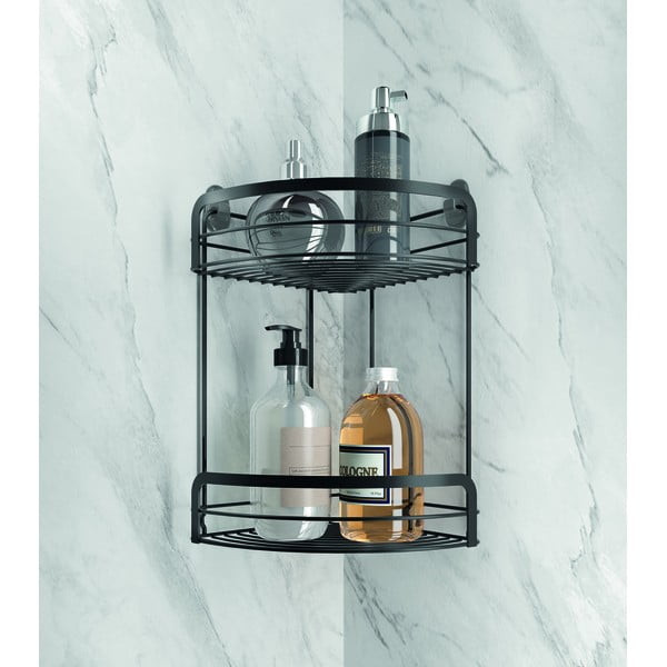 Melns stūra divlīmeņu vannas istabas plaukts Metaltex Origin Lava-image-1