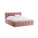 Rozā polsterēta divvietīga gulta ar veļas kasti ar redelēm 160x200 cm Lupine – Micadoni 