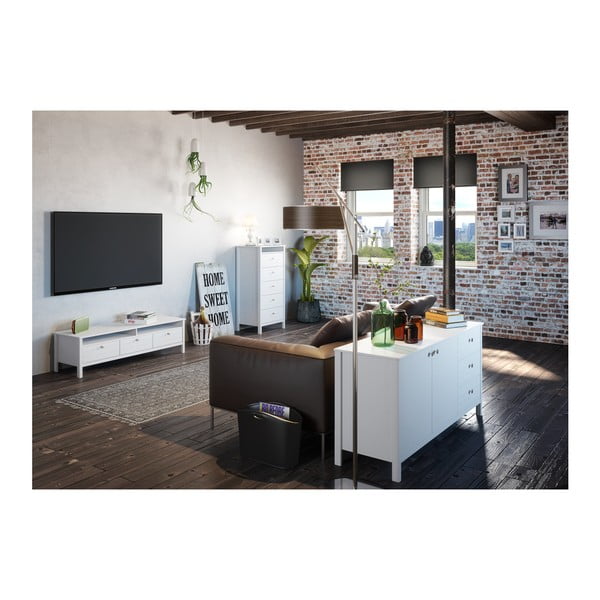 Balta šaura kumode ar 5 atvilktnēm Steens New York, augstums 120 cm-image-3