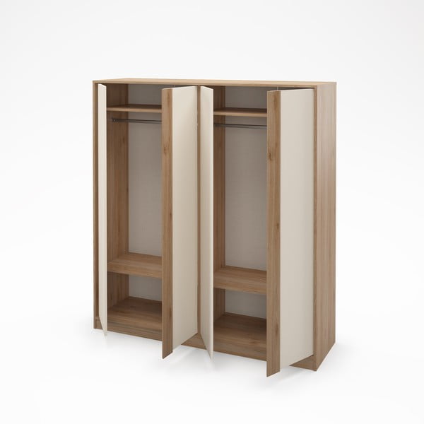 Krēmkrāsas/dabīga toņa drēbju skapis ar ozolkoka imitāciju 180x197,5x53 cm Dennis – Marckeric-image-2