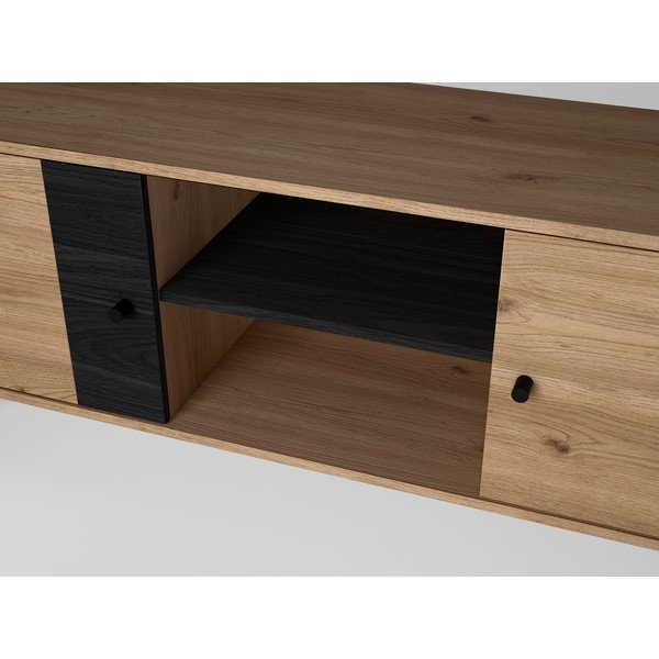 Melns TV galdiņš ar ozolkoka imitāciju 136x53 cm Natura – Marckeric-image-3