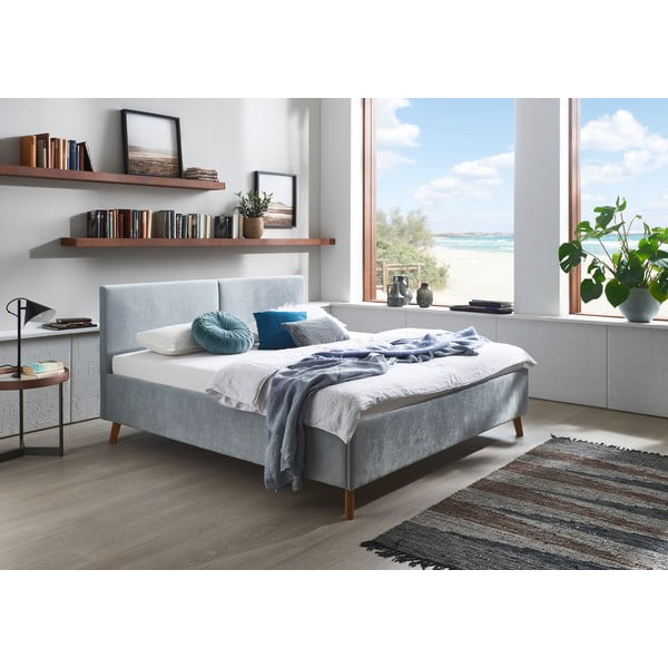 Gaiši zila polsterēta divvietīga gulta ar redelēm 180x200 cm Piano – Meise Möbel-image-1