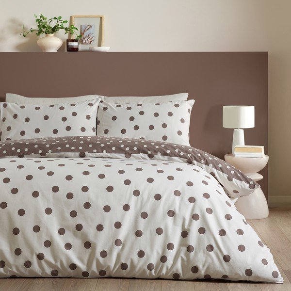 Balta/tumši brūna divguļamā gultas veļa 200x200 cm Polka Dot – Catherine Lansfield-image-1
