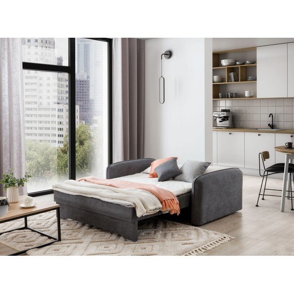 Pelēks salokāms/ar uzglabāšanas vietu dīvāns no šenila auduma 155 cm Laine – ELTAP-image-4