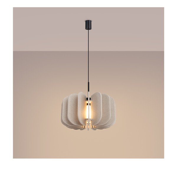 Bēša metāla piekaramā lampa ar auduma abažūru ø 45 cm Elom – Sollux-image-4