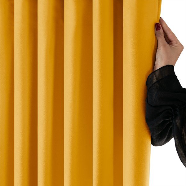 Sinepju dzeltens samta daļēji gaismu necaurlaidīgs aizkars 400x175 cm Velto – Filumi-image-4