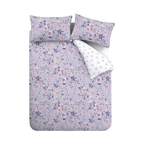 Balta/violeta divguļamā gultas veļa 230x220 cm Isadora Floral – Catherine Lansfield