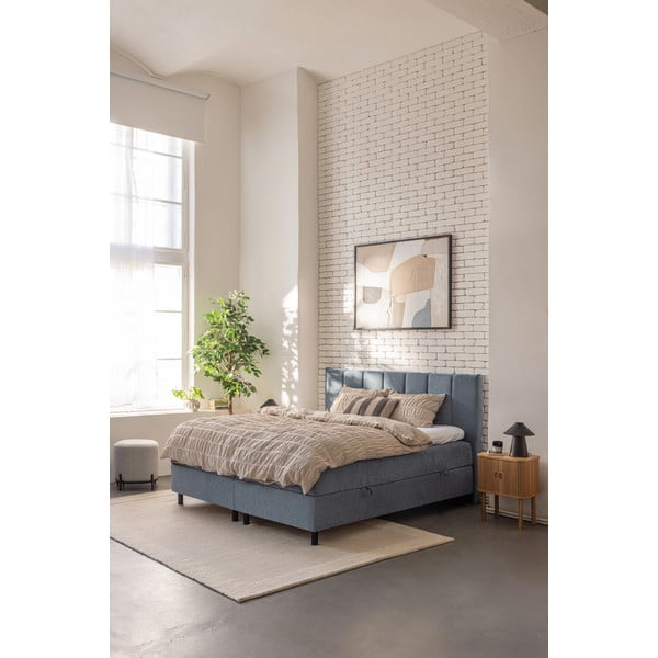 Zila atsperu gulta ar veļas kasti 180x200 cm Elva Bold Line – Bonami Selection-image-1