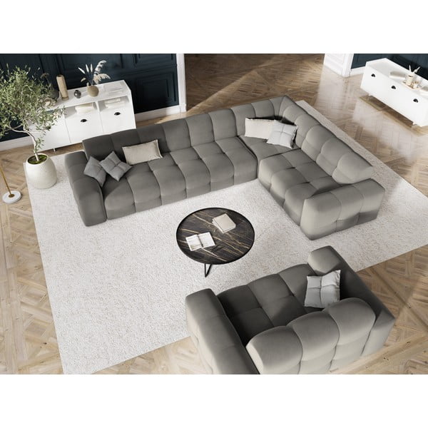 Pelēks samta stūra dīvāns (labais stūris) Kendal – Micadoni Home-image-1