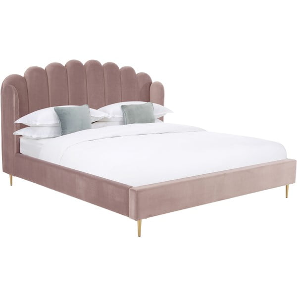 Rozā gulta ar samta apdari Westwing Collection Glamour, 180 x 200 cm