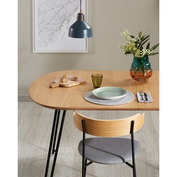 Dabīga toņa izvelkams ēdamgalds ar ozolkoka imitāciju 90x140 cm Novac – Kave Home-image-1