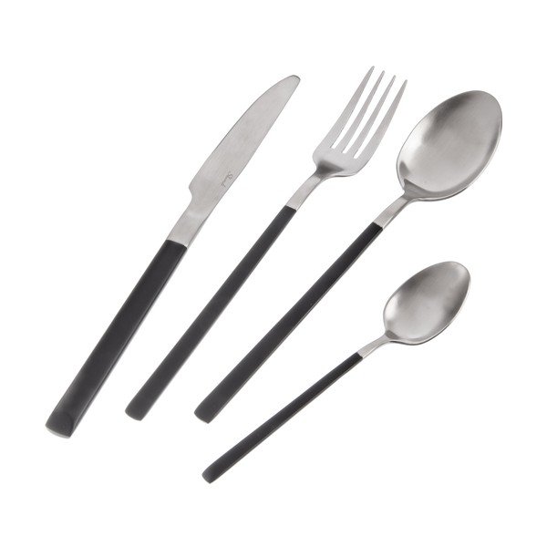 Melns/sudraba krāsas nerūsējošā tērauda galda piederumi (24 gab.) Skandi – Orion