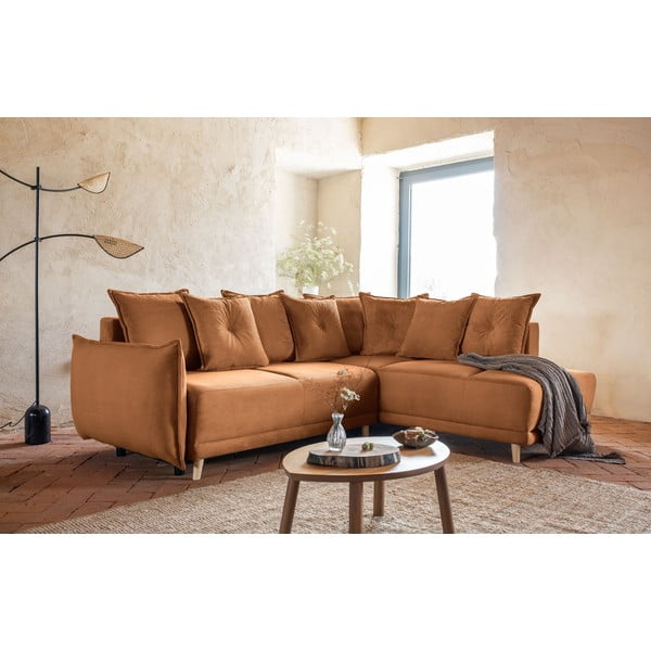 Ķieģeļu sarkans velveta salokāms stūra dīvāns (ar labo stūri) Lazy Lukka – Miuform-image-4