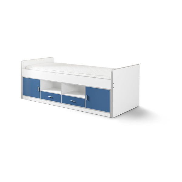 Balta un zila bērnu gulta ar uzglabāšanas vietu Vipack Bonny, 200 x 90 cm