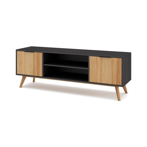 Melns/dabīga toņa priedes TV galdiņš 140x53 cm Lavis – Marckeric-image-3