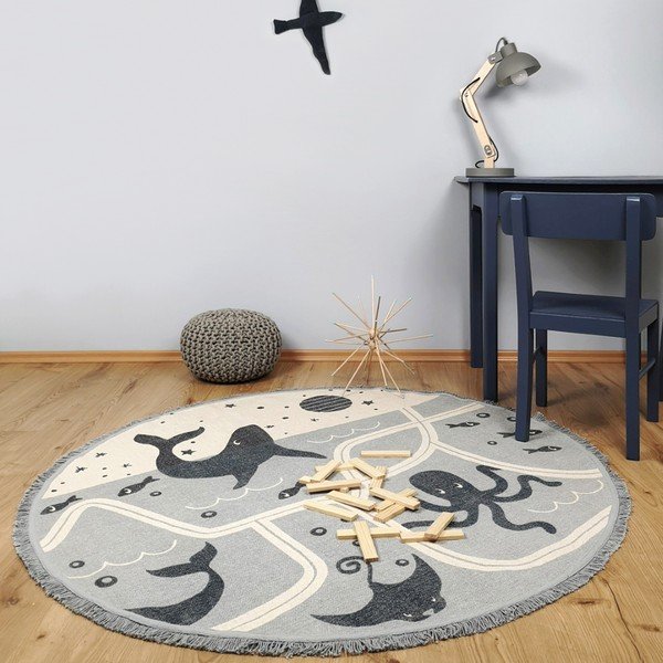 Ar rokām darināts bērnu kokvilnas paklājs Nattiot Little Deep Blue, ø 120 cm-image-1