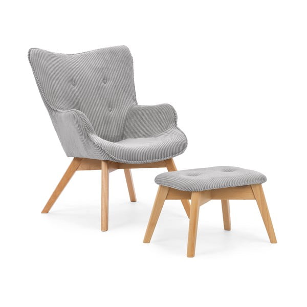 Pelēks velveta atpūtas krēsls ar kāju balstu Niko – Ropez