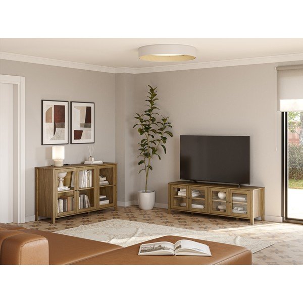 Dabīga toņa priedes masīvkoka TV galdiņš 150x50x40 cm Alessandra – Marckeric-image-4