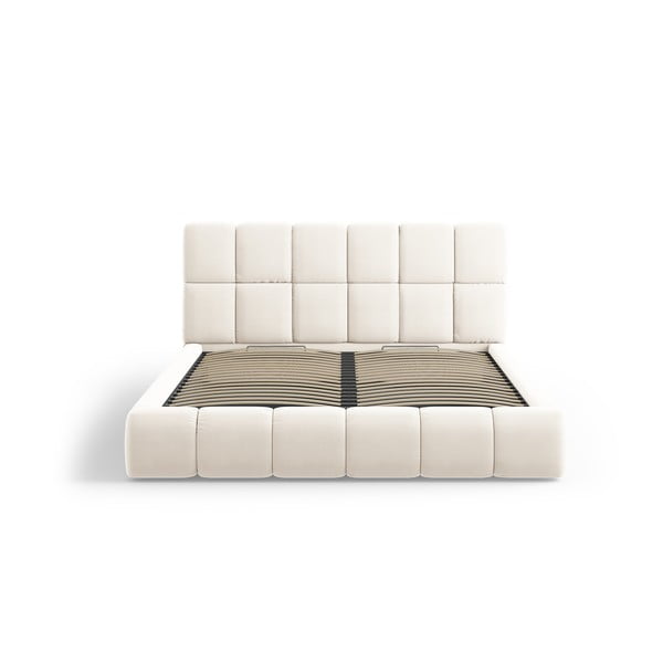 Krēmkrāsas samta polsterēta divvietīga gulta ar veļas kasti un redelēm 180x200 cm Bellis – Micadoni -image-3